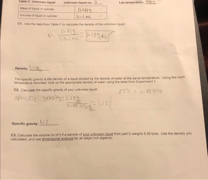 just need c3 C1. Use the data from Table C to calculate