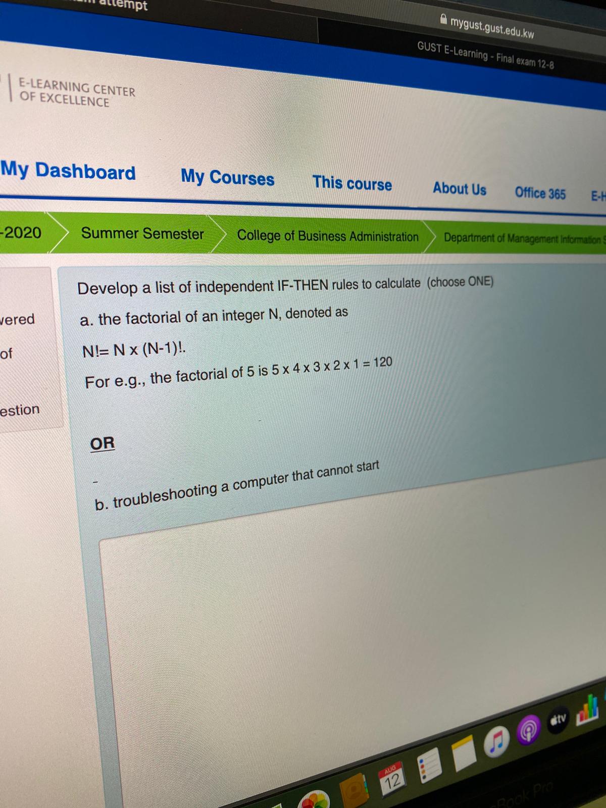  ipt mygust.gust.edu.kw GUST E-Learning - Final exam 12-8 E-LEARNING CENTER OF