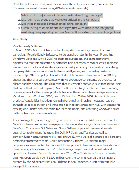  Read the below case study and then answer these four questions