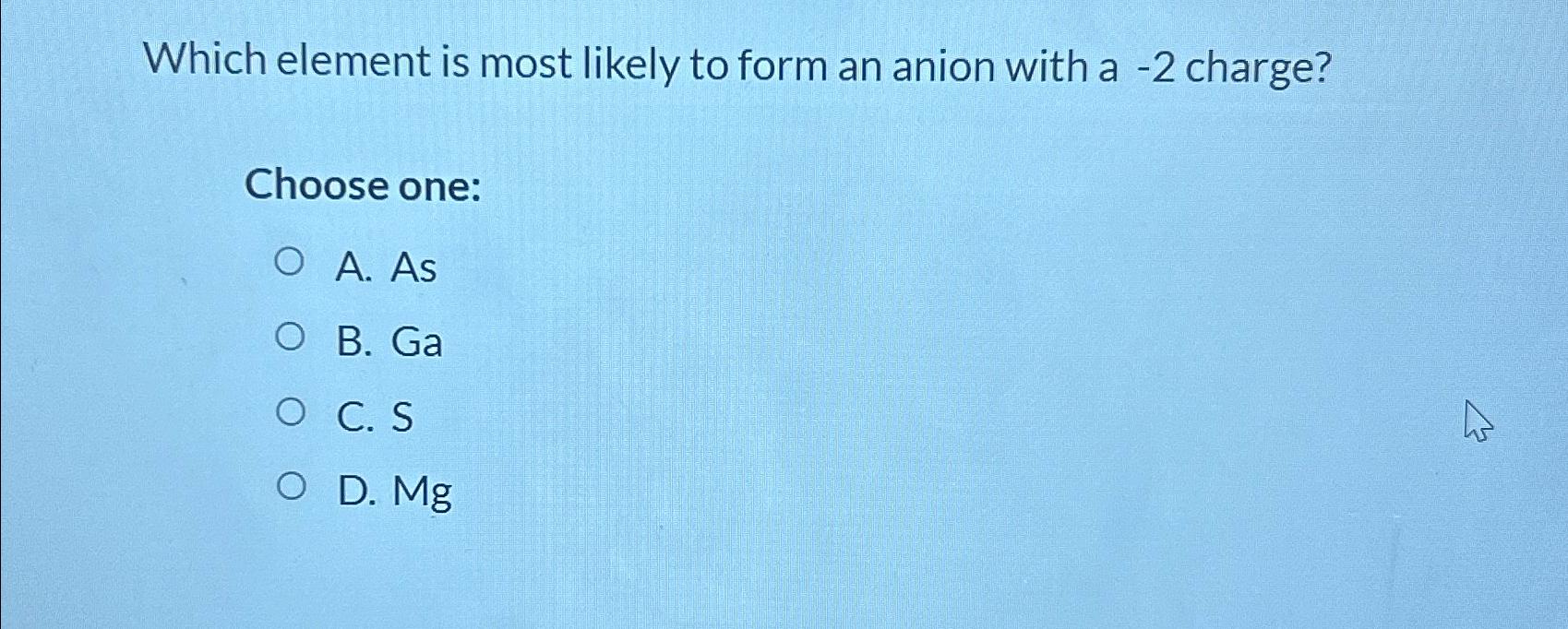 Which element is most likely to form an anion with a