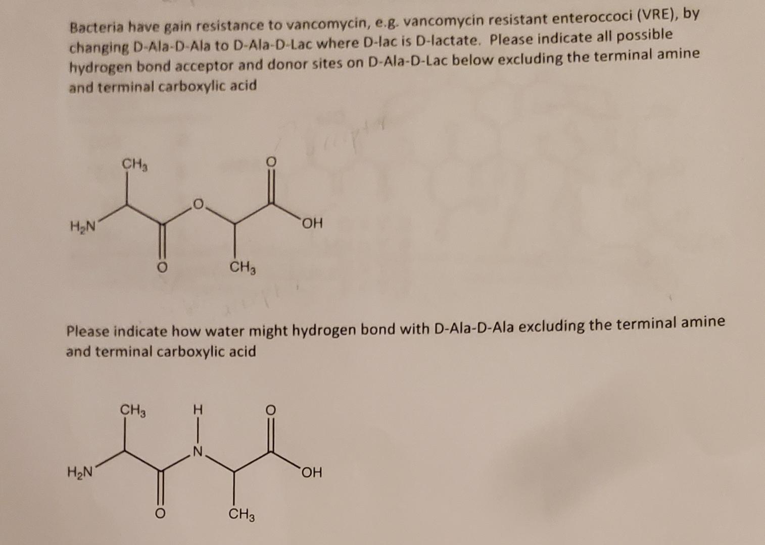  Bacteria have gain resistance to vancomycin, e.g. vancomycin resistant enteroccoci (VRE),