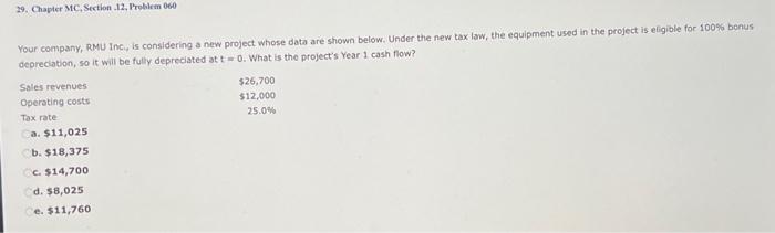  29. Chapter MC, Section .12, Problem 060 Your company, RMU Inc,