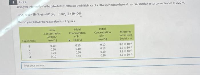  1 point Using the information in the table below, calculate the