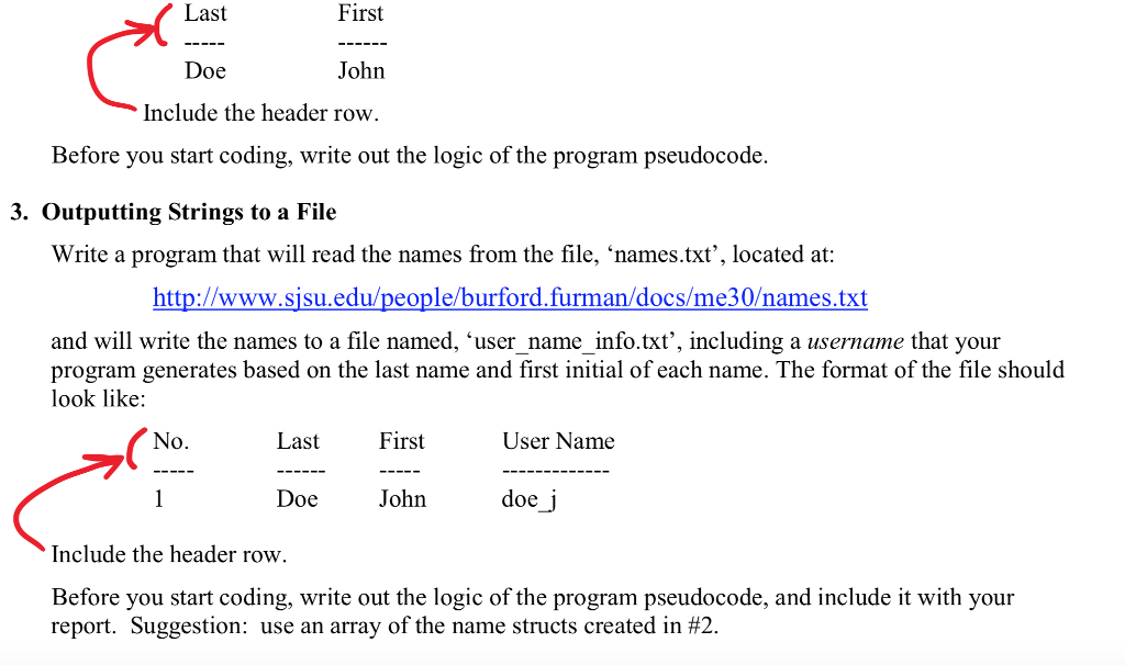 program that implements two functions: Create a name struct which can contain