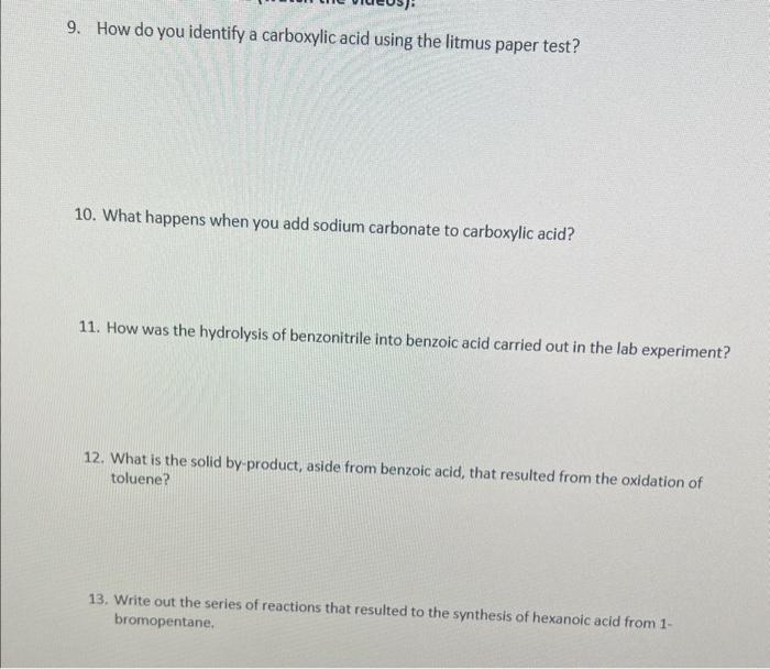  9. How do you identify a carboxylic acid using the litmus