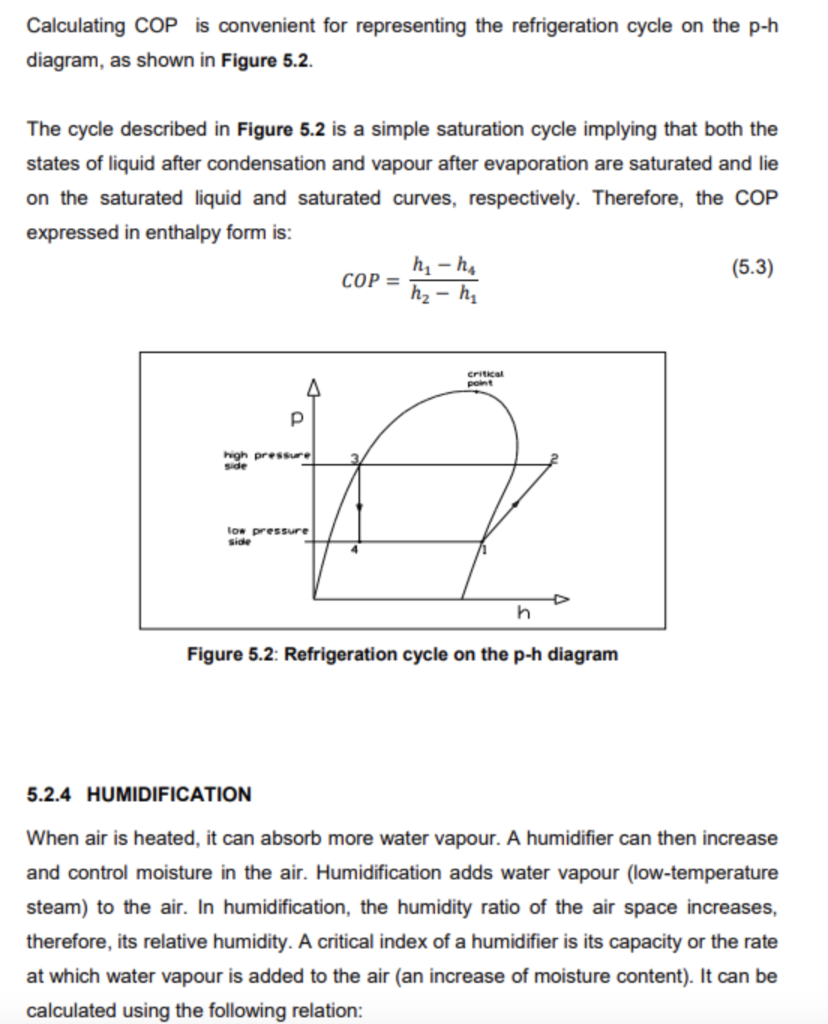 Pressure and Temperature Measurements Table 5.2 Thermodynamic Properties of the refrigerant in