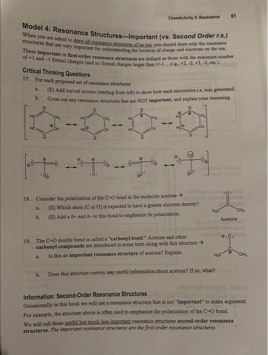 Model 4: Resonance Structures-Important (vs. Second Order r.s.) When you are