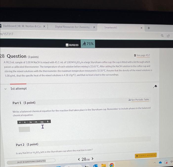  Question (3 points) a See page 457 A 90.2mL sample of