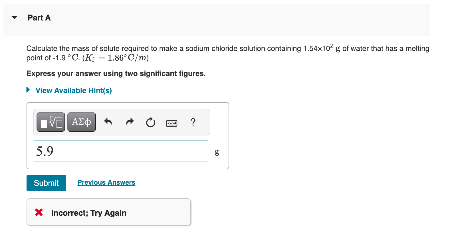 mass of solute required to make each aqueous solution. Van't Hoff factors