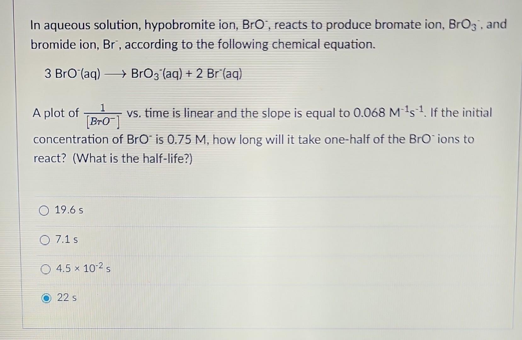 equation at a particular temperature. 2HI(g)H2(g)+I2(g) It takes 126 seconds for the