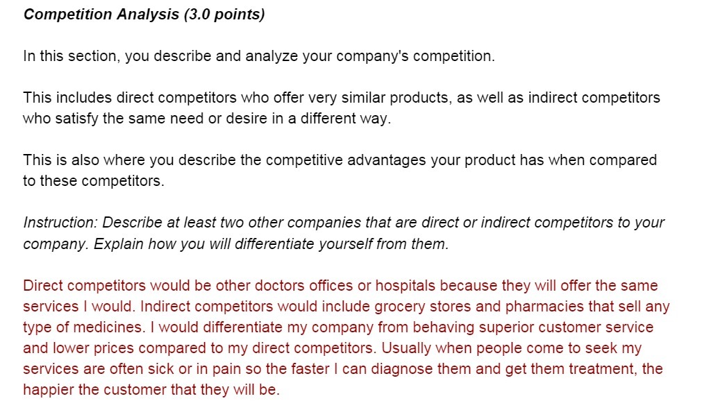  Competition Analysis (3.0 points) In this section, you describe and analyze