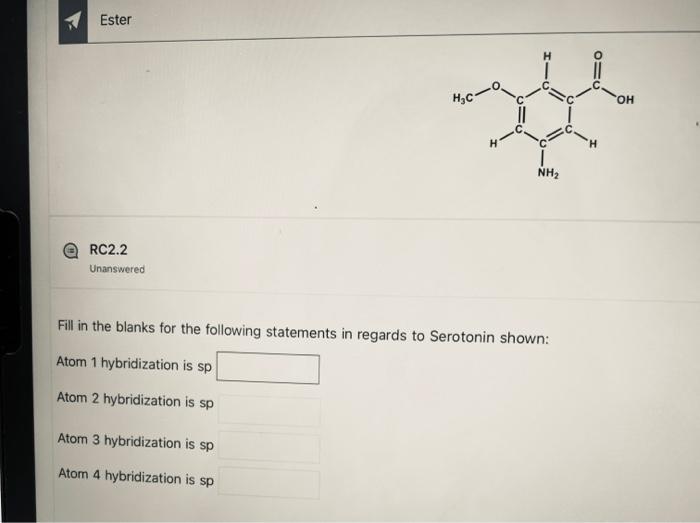 1 hybridization is sp Atom 2 hybridization is sp Atom 3 hybridization