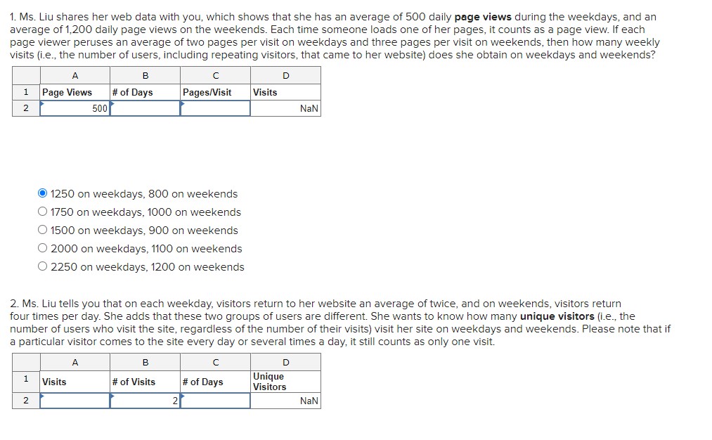 1. Ms. Liu shares her web data with you, which shows