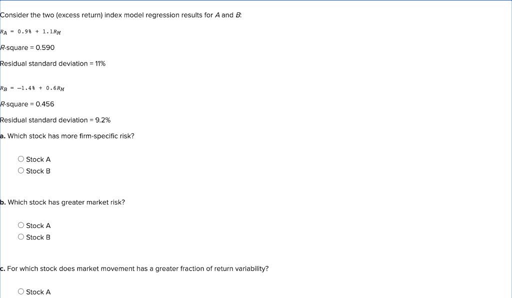 Consider the two (excess return) index model regression results for A