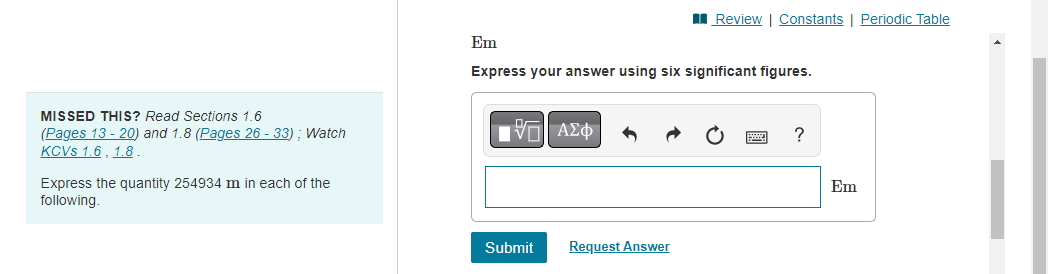 Em Express your answer using six significant figures. MISSED THIS? Read