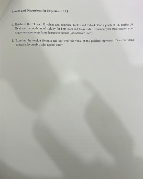 rod length at a constant torque. INTRODUCTION and THEORY The Torsion of