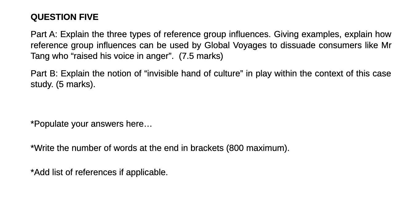  QUESTION FIVE Part A: Explain the three types of reference group