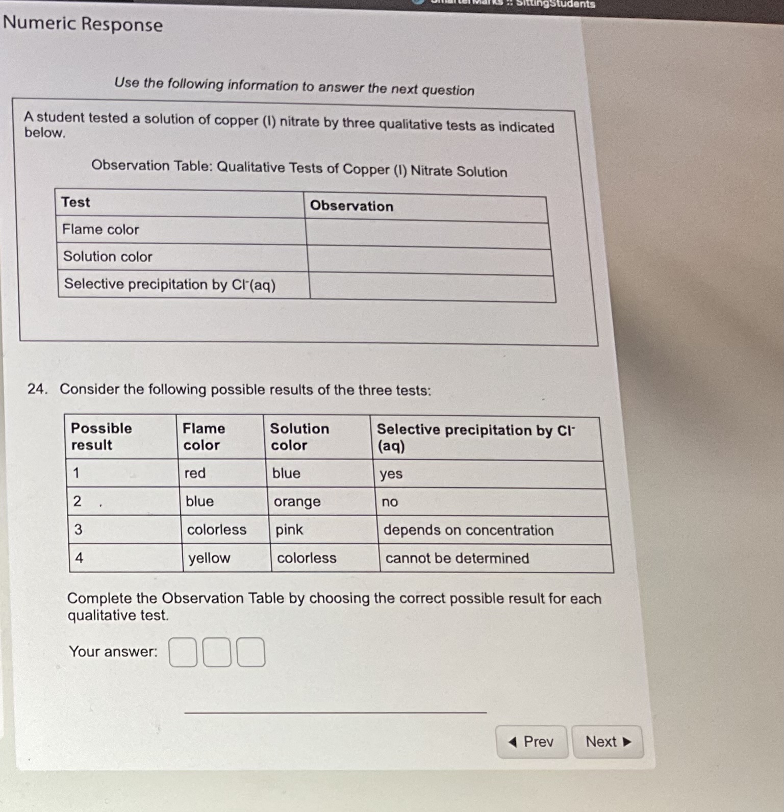  Numeric Response Use the following information to answer the next question