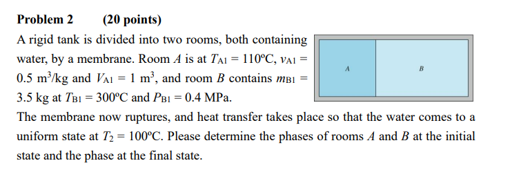 Problem 2 (20 points) A rigid tank is divided into two