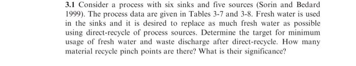  Process integration course (sink&source digram) 3.1 Consider a process with six