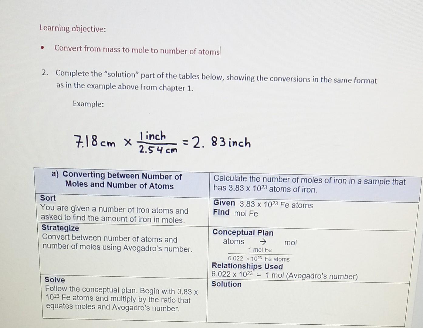 Learning objective: - Convert from mass to mole to number of