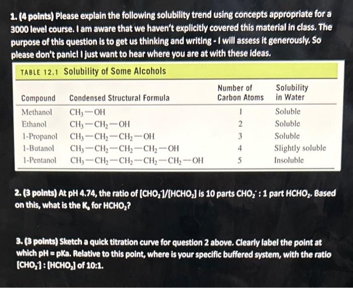 1. (4 points) Please explain the following solubility trend using concepts