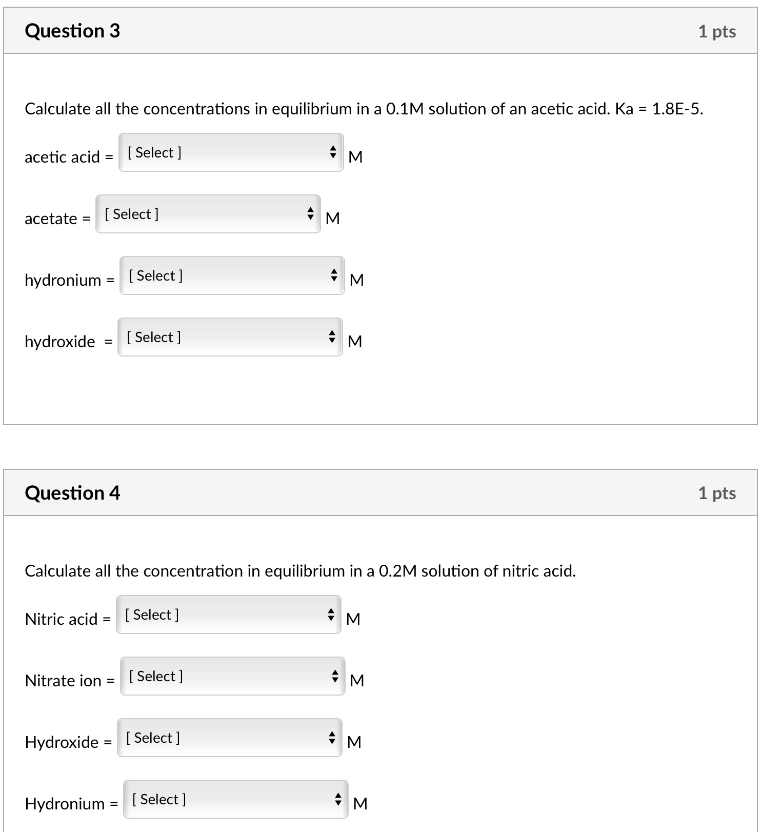 Calculate all the concentrations in equilibrium in a 0.1M solution of
