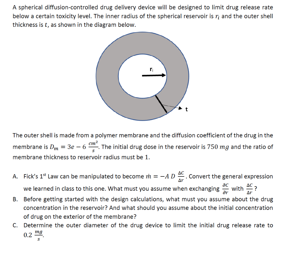  A spherical diffusion-controlled drug delivery device will be designed to limit
