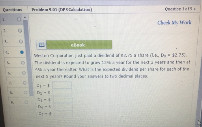  Question 1 of9 QuestionsProblem 9.01 (DPS Calculation) 1. 2. O 3.