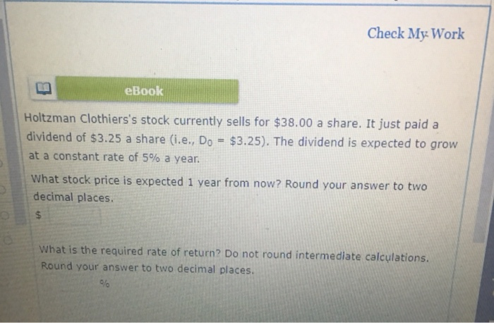 $2.75 a share (ie, Do = $2.75). O | | The dividend