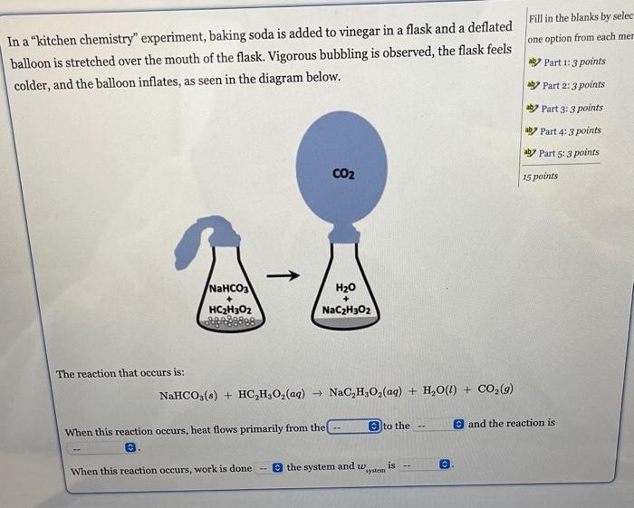 1: reaction or solution2:reaction or solution 3: endothermic or exothermic 4: by