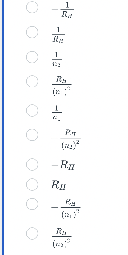 spectrum, and plotted according to the Rydberg equation below. 1=(n1)2RH+(n2)2RH Note: Copying