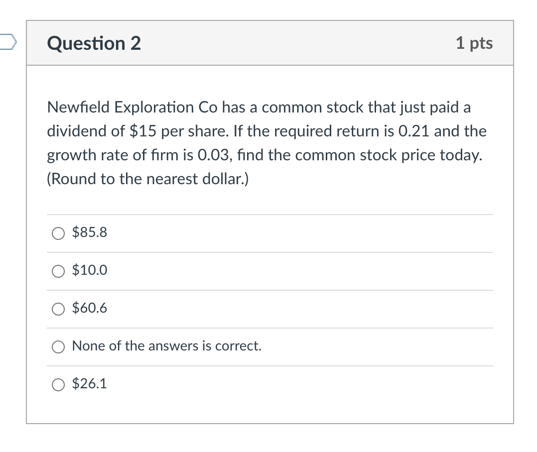  Question 2 1 pts Newfield Exploration Co has a common stock