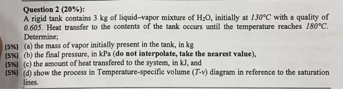 please help me with this one Question 2 (20%): A rigid tank