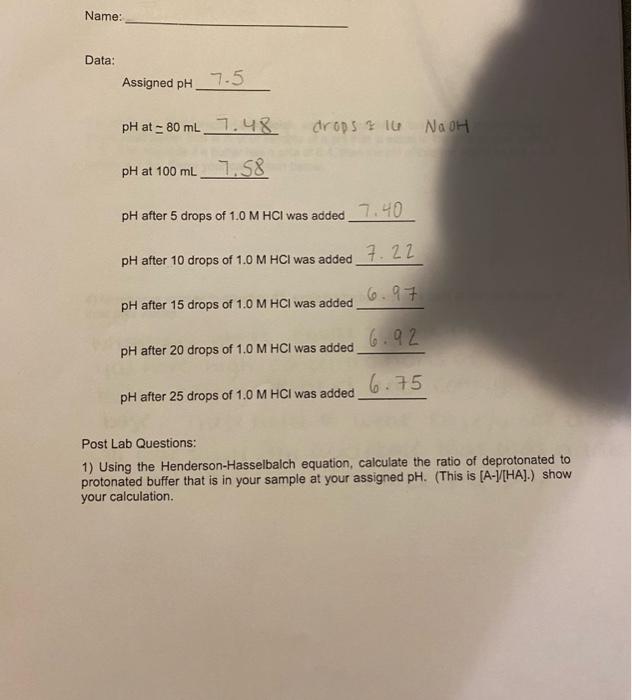  Name: Data: Assigned pH pH at =80mL T. 48R ap. 16Na