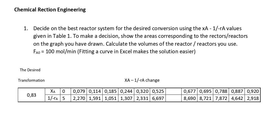 hemical Rection Engineering 1. Decide on the best reactor system for