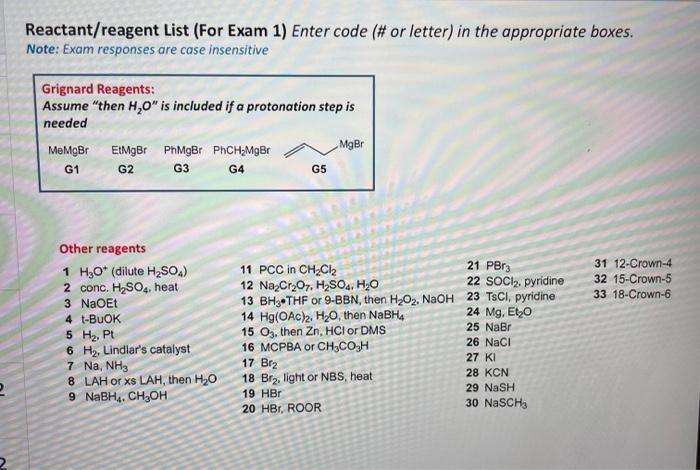 Enter code (\# or letter) in the appropriate boxes. Note: Exam responses