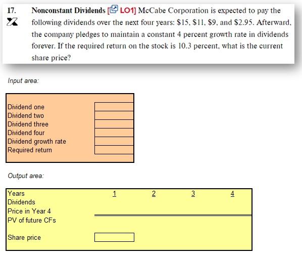 this questions in Excel. Thank You! 4. Stock Values [ LO1] Five
