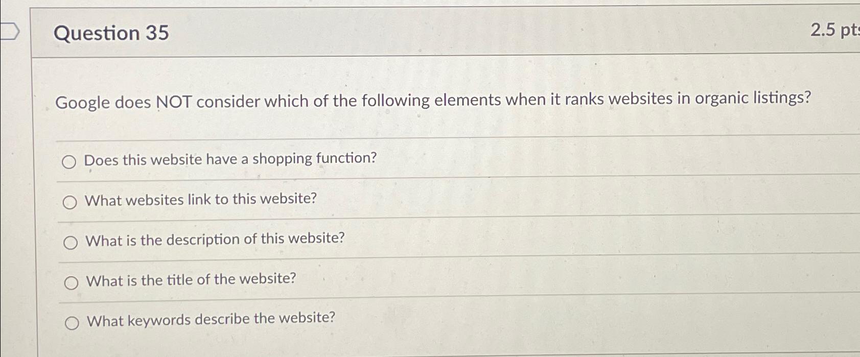  Question 35 2.5pt Google does NOT consider which of the following