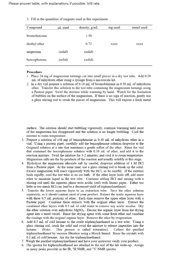  Please answer table, with explanations if possible. Will rate. 3. Fill
