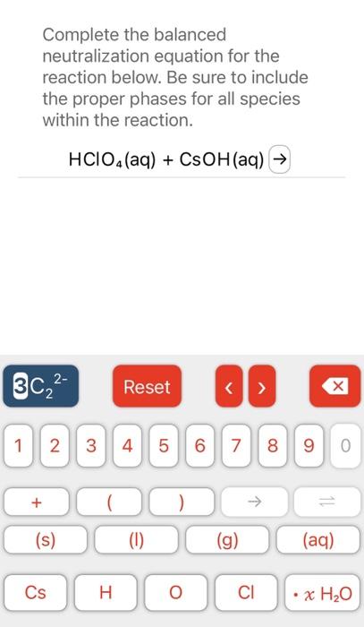 balanced chemical reaction: Ba(OH)2(aq)+HCl(aq)H2O(I)+BaCl2(aq) STARTING AMOUNT Complete the balanced molecular chemical equation