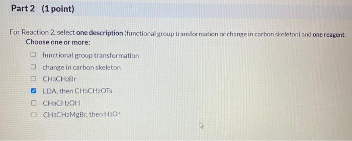 and choose the correct reagent for each reaction. For Reaction 1. select