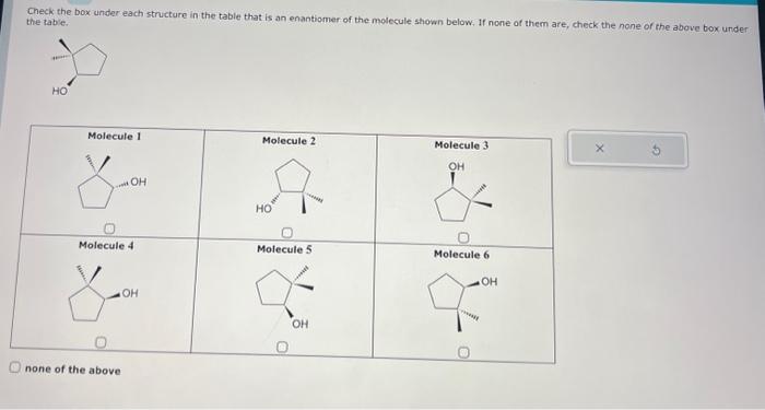 an enantiomer of the molecule shown below, If none of them are,