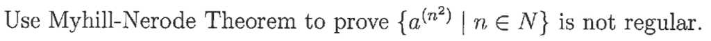 Use Myhill-Nerode Theorem to prove fa) | n E N is