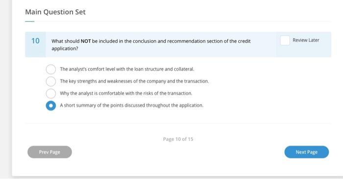  Main Question Set 10 Review Later What should NOT be included