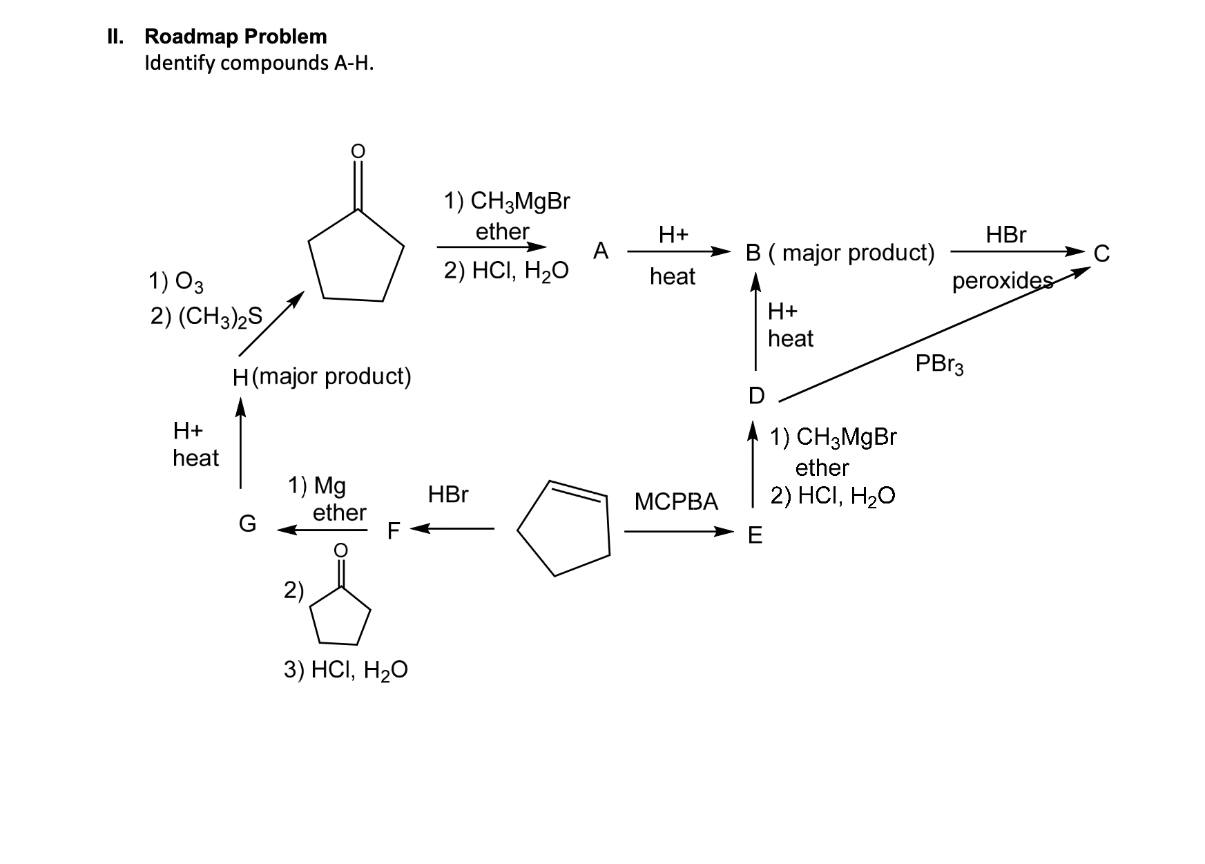  II. Roadmap Problem Identify compounds A-H. HCl,H2O 