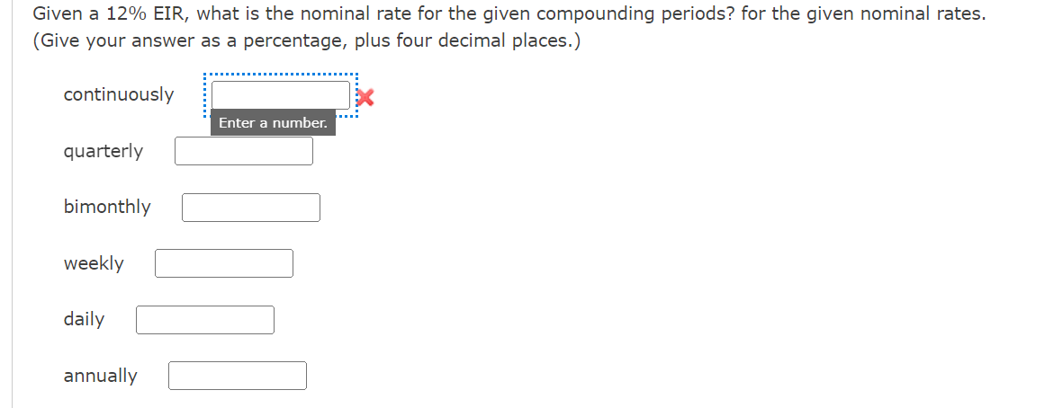Given a 12% EIR, what is the nominal rate for the