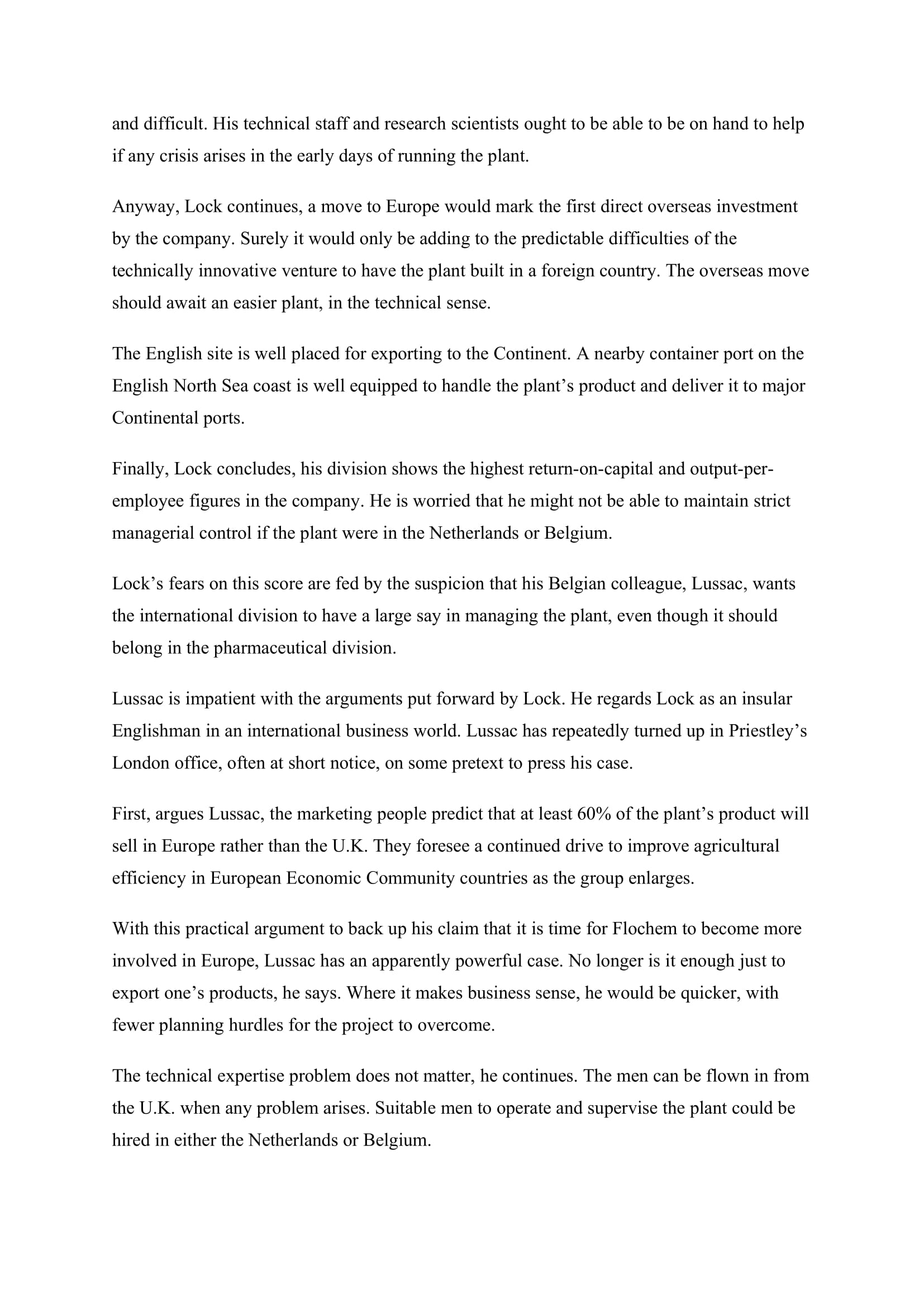 attached case (Flochem) and answer the following questions. 1. Suggest at least