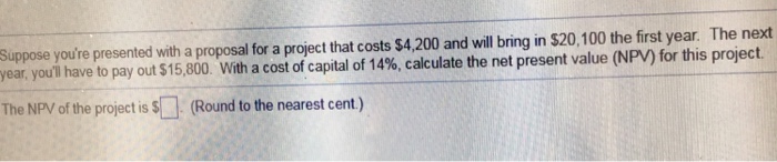  Suppose you're presented with a proposal for a project that costs