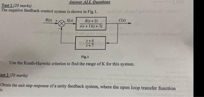  Test 1 (20 marks) The negative feedback control system is shown